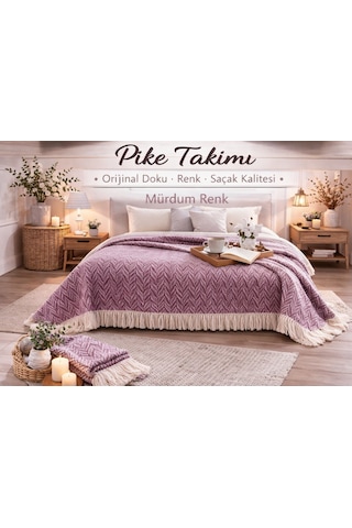 Amazon Ev Naturel Tek Kişilik Pike Takımı-mürdüm - Krem Mt104 Pudra