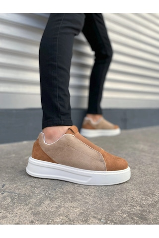 Mevese Torino Erkek Bağcıksız Cilt Günlük Sneaker Ayakkabı Ortopedik Kalın Taban Taba