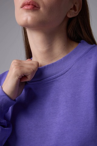 Defys Kadın Bisiklet Yaka Kol Detaylı Oversize Fit Basic Sweatshirt Mor - 598314741 Mor