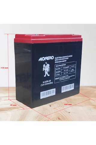Monero 12v-24 Amper Dik E-bıke Akü 6 Li Paket 20 Amper Ebatları İle Aynı Ebatlar: 180 X 78 X 170mm