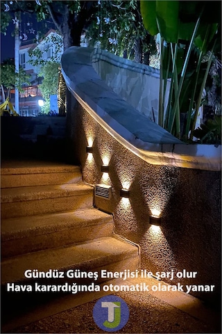 Technojet Modern Solar Güneş Enerjili 6 Ledli Bahçe Aydınlatması Aplik Sarı Işık Led Lamba 2 Adet