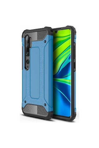 Kilifone - Xiaomi Mi Note 10 Lite Uyumlu - Kılıf Çift Katman Koruyucu Crash Military Tank Kılıf - Mavi Mavi