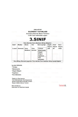 3.Sınıf Tüm Dersler Soru Bankası + Yaprak Test Set Element