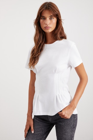 Grimelange Jessıa Kadın Bisiklet Yaka %100 Pamuk Korse Detaylı Beyaz T-shirt