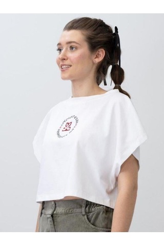 Zekids Kız Çocuk Logo Nakışlı Salaş Crop-15525 Ekru