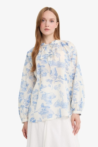 Defacto Relax Fit Çiçek Desenli Vual Uzun Kollu Gömlek Tunik F4558ax25hsbe751 Mavi