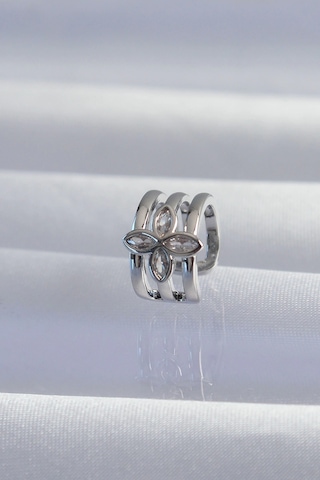 Mey Najmaddin Pirinç Gümüş Renk Yonca Earcuff Küpe Najmaddin Çok Renkli
