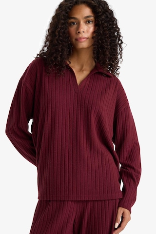 Defacto Relax Fit Polo Yaka Fitilli Kaşkorse Uzun Kollu Tişört F1007ax25aubr115 Bordo