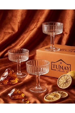 Cam Ayaklı Sunumluk Kase 6 Lı Set Şeffaf Cam