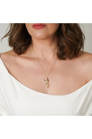 Kayra Mücevher Prenses Turuncu Taşlı Anka Kuşu Altın Kaplama Kolye