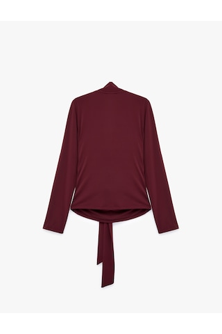 Koton Slim Fit Uzun Kollu Şal Detaylı Drapeli Degaje Yaka Bluz Bordo 7wak10009pk