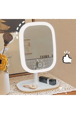 Led Akıllı Makyaj Aynası Işık Kız Yatak Odası Makyaj Masası Makyaj Aynası Masaüstü Makyaj Aynası Ahşap