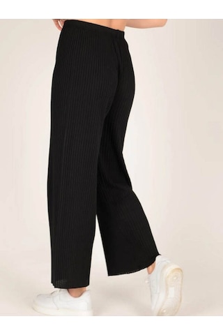 4'lü Likralı Bol Paça Rahat Kadın Pijama Altı Tek Alt Pijama Altı Siyah