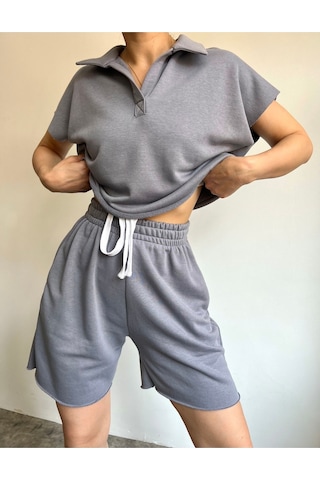 Mai Collection Mai Studios Co. Polo Yaka Duman Şort Takım Gri