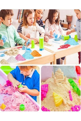 Mor Kinetik Kum 500 Gr Ve Oyun Kalıbı 6 Lı 1 Paket Kurumaz Kinetik Oyun Kumu Doğal Kinetik Kum