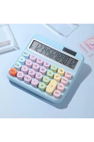 Singree Mekanik Hesap Makinesi 12 Basamak Büyük Lcd Ekran Yuvarlak Tuşlar 15 Eğimli Ekran Şeker Renkli Çift Güç Ofis Okul Ev Çocuk Öğrenci Muhasebeci Mavi