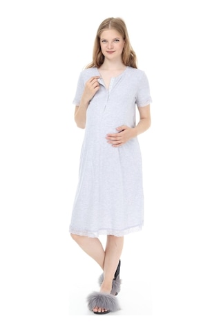 Luvmabelly Myra9590 Önden Çıt Çıtlı Dantelli Hamile Geceliği - Gri-gri