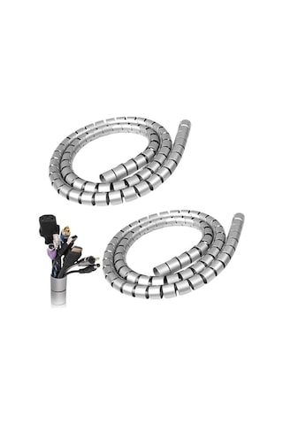 Aksesuarcı 22 Mm Gri 1 Metre Spiral Kablo Kanalı, Boru Tipi Kablo Düzenleyici, Kablo Toplayıcı Gizleyici, Kablo Kelepçesi, Kablo Tutturma Bağları 2 Adet