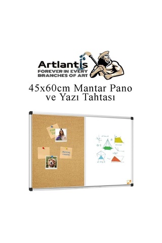 Artlantis Çift Fonksiyonlu Yazı Tahtası Ve Mantar Pano 45x60 Cm 1 Adet Alüminyum Çerçeveli Mantar Panolu Yazı Tah Genel