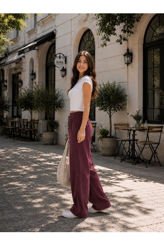 Esra Butik78 Yazlık Pantolon Mürdüm & Haki Renk Rahat Kalıp Kadın Pantolon
