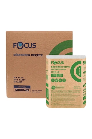 Focus Dispenser Peçete, Masaüstü Peçete, 18x24 Cm 18 Paket X 150 Adet Kolide Toplam 2700 Peçete