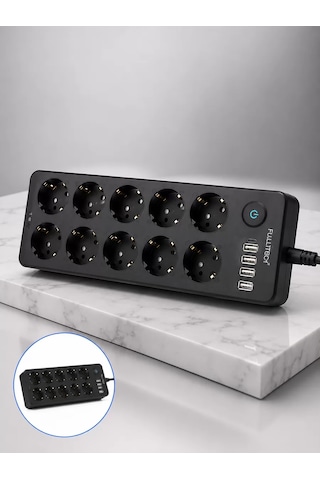 Akım Korumalı 10'lu Çoklu Priz Usb-a Ve Type-c Şarj Çıkışlı 0