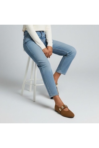 Ne&ve Shoes Taba Süet Hakiki Deri Gold Aksesuar Detaylı Lastikli Kadın Şık Ve Rahat Babet