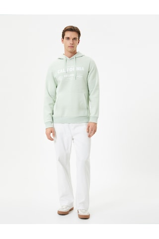 Koton Kapşonlu Sweatshirt Kolej Baskılı Kanguru Cep Detaylı Yeşil 4wam70218mk Yeşil