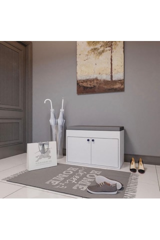 Merlin Mobilya Side 2 Katlı Puf Oturaklı Ayakkabılık Antrasit - Beyaz