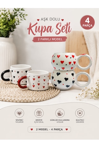 El Işlemeli 4 Parça Sevgi Kupası - Kalpli Kupa - Evli Ve Sevgili Mutluluk Kupası - Tamamen El Işciliği Hediyelik. Diğer