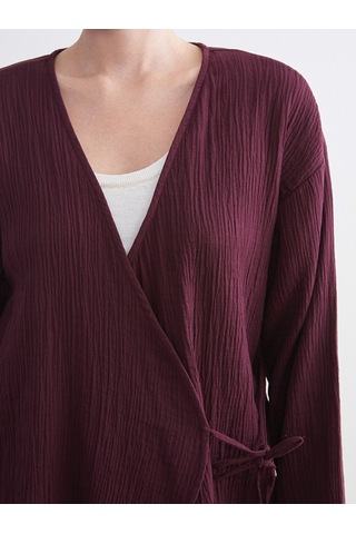 Lcwaıkıkı Classic Bordo Kruvaze Yaka Dokulu Kadın Kimono