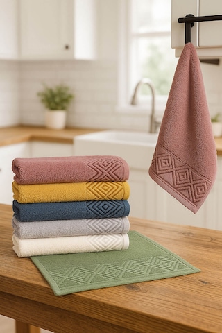 6'lı Mutfak Havlusu Seti 30x50 Cm %100 Pamuklu Kare Çok Renkli