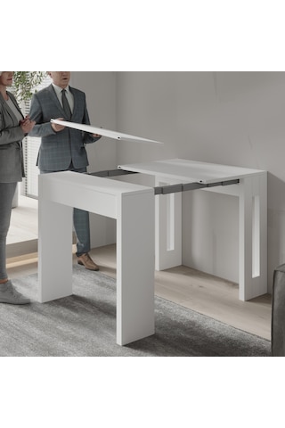 İnarch Dizayn Nivo Modüler Açılır Yemek Masası Modern Dresuar & Çok Amaçlı Masa,kapalı 44 Cm - Açık 116 Cm Beyaz