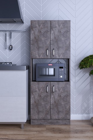 Roma Çok Amaçlı Dolap Kapaklı Bölmeli Mikrodalga Fırın Mutfak Balkon Banyo Mdf Gri
