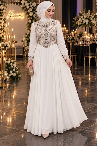 Gül&can Butik İşlemeli Tesettür Nişan Elbisesi Zarif & Şık Tasarım Beyaz Gül&can Butik İşlemeli Tesettür Nişan Elbisesi Zarif & Şık Tasarım Beyaz