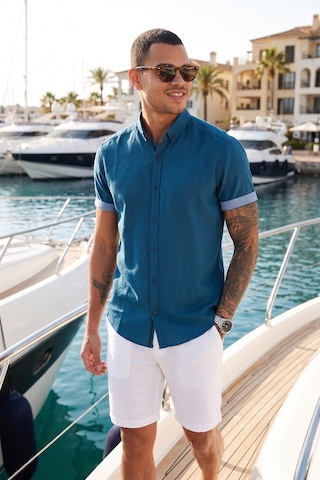 Buratti Pamuklu Slim Fit Düğmeli Yaka Kısa Kollu Erkek Gömlek Cf21S112546 Indigo