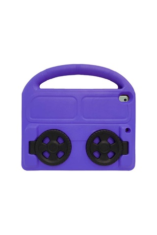 Apple Uyumlu iPad 10.2 9.nesil Zore Wheel Car Tekerlek Standlı Tablet Eva Silikon Kılıf-mor Tablet Kılıfı