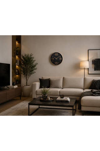 Siyah- Rose Modern Duvar Saati Cam Yüzeyli Lüks Tasarım