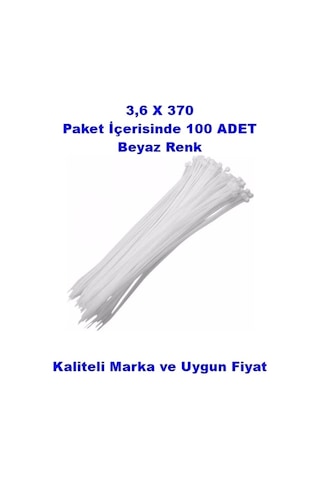 Pemsan Klips Kablo Bağı 3,6x370 Beyaz 100 Adet Kablo Cırtı