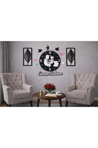 Canım Babam Temalı Duvar Saati 40 Cm Çiçekler 30 Cm No10040 Çok Renkli