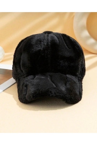 Kadın Kışlık Soft Peluş Kep Şapka Siyah