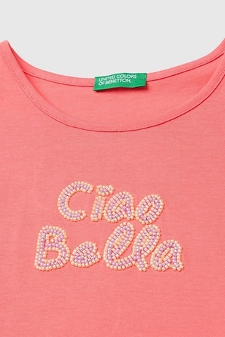 United Colors Of Benetton Kız Çocuk Mercan Ön Ve Arka Baskı Detaylı Boncuk İşlemeli Geniş Yaka T-shirt 6-14 Yaş -2861 Pembe
