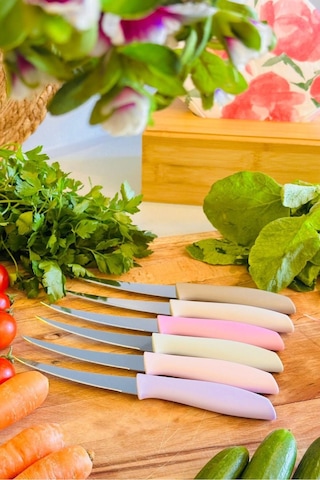 Makri Home 6 Lı Renkli Tırtıklı Meyve Ve Sebze Bıçak Seti Ergonomik Saplı, Paslanmaz Çelik Çok Renkli