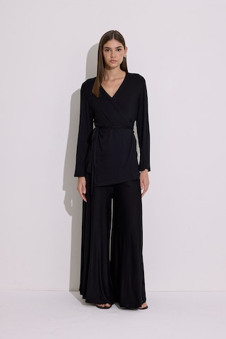 Bağlamalı Dökümlü Kimono Siyah Siyah