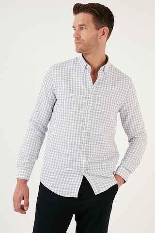 Buratti Kareli Pamuk Karışımlı Düğmeli Yaka Uzun Kollu Slim Fit Erkek Gömlek Cf23S7497 Lacivert-Siyah