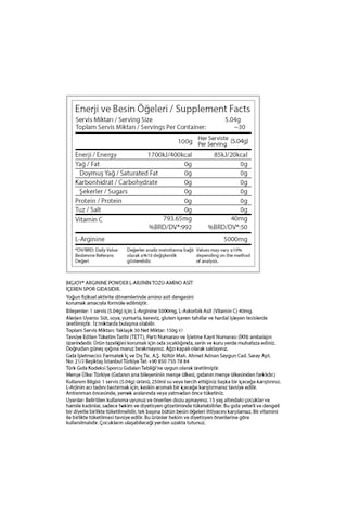 Arginine Powder 150g 30 Servis Arjinin Amino Asit Aromasız