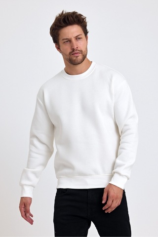 Tarz Cool Erkek Yumuşacık Kumaşlı Regular Fit Yuvarlak Yakalı Sweatshirt Beyaz