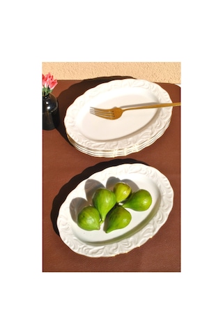 2 Adet Porselen Yaldızlı Orta Boy Kayık Tabak 23 Cm Meze Sunum Tabağı Beyaz