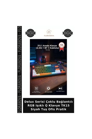 Delux Serisi Çoklu Bağlantılı Rgb Işıklı Q Klavye Tk15 Siyah Tuş Ofis Pratik