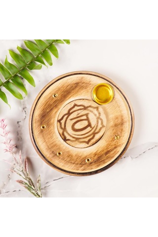 Sacral Çakra Temalı Yuvarlak Ahşap Konik Tütsülük